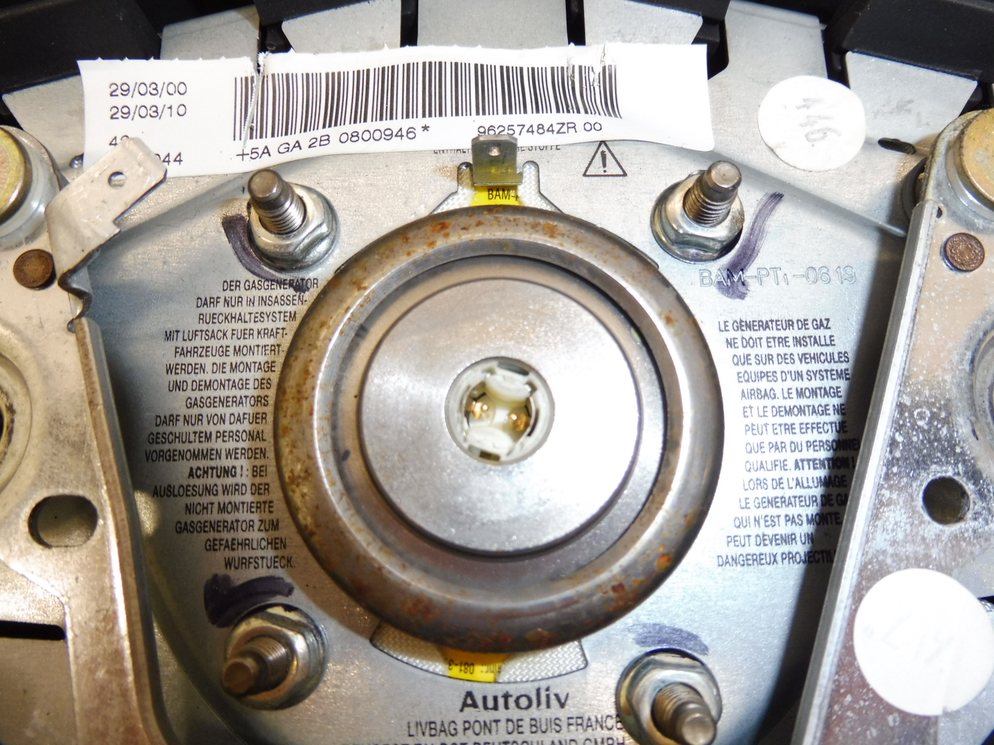 Motorista de airbag - volante Peugeot 206 96257484ZR