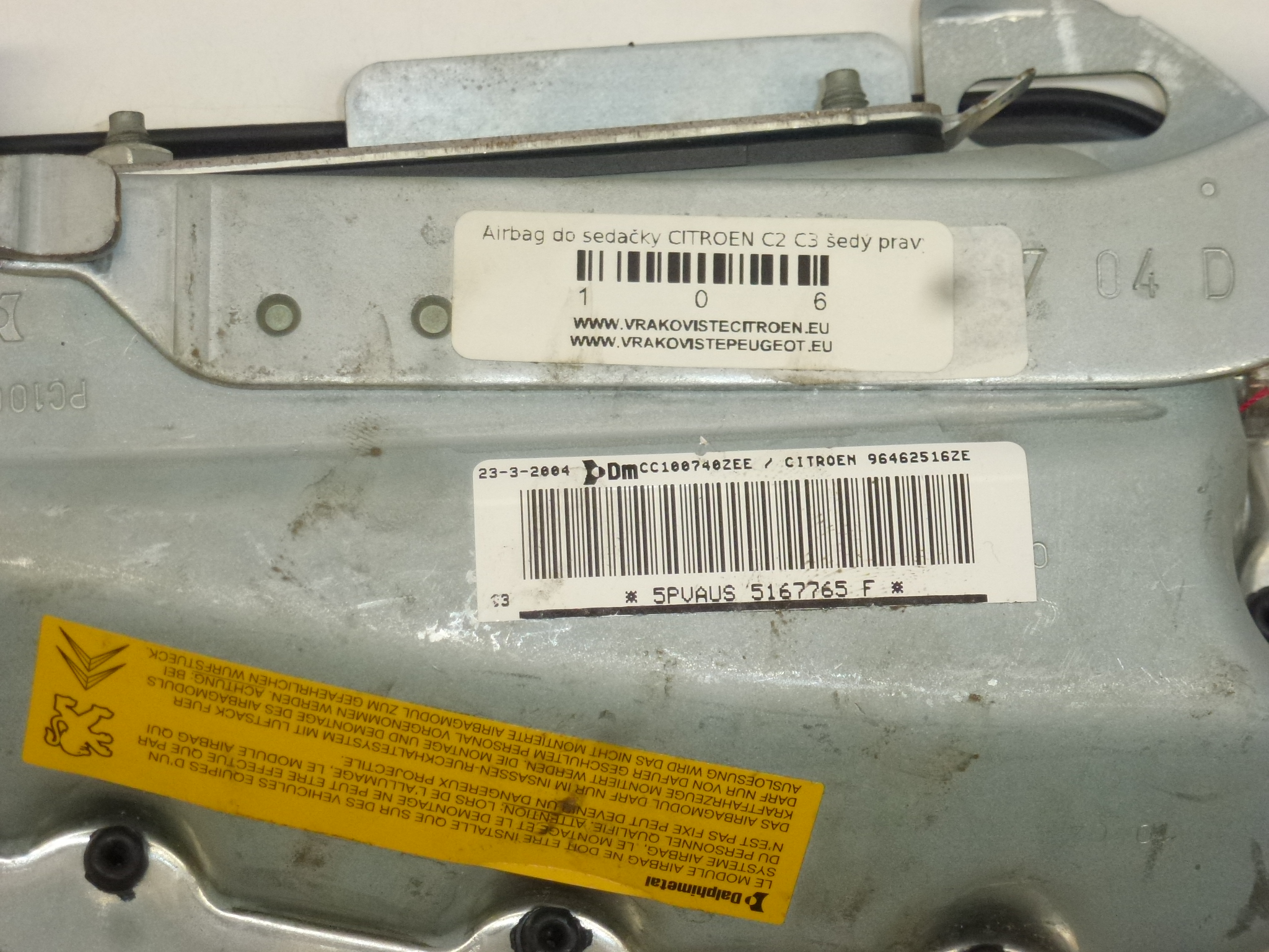 Airbag do banco cinza claro direito Citroën C2 C3 96462516ZE 8216AQ